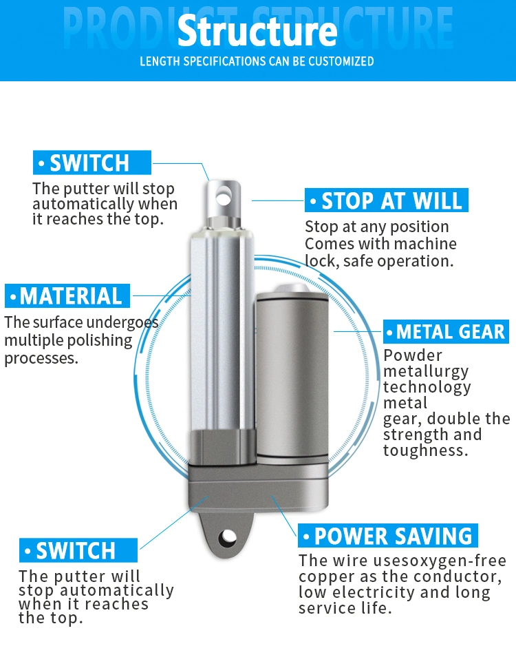 Professional Manufacturer Supply Brush12V 24volt Load 1200n All Metal Tubular Linear Motor Actuator with Trade Assurance